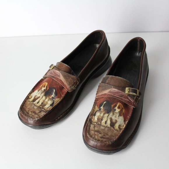 ICON Shoes - ICON Spaniel Setter Puppies Dog with umbrella Loafer Wearable art shoes 6.5 Jeon